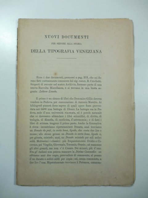 Nuovi documenti per servire alla storia della tipografia veneziana